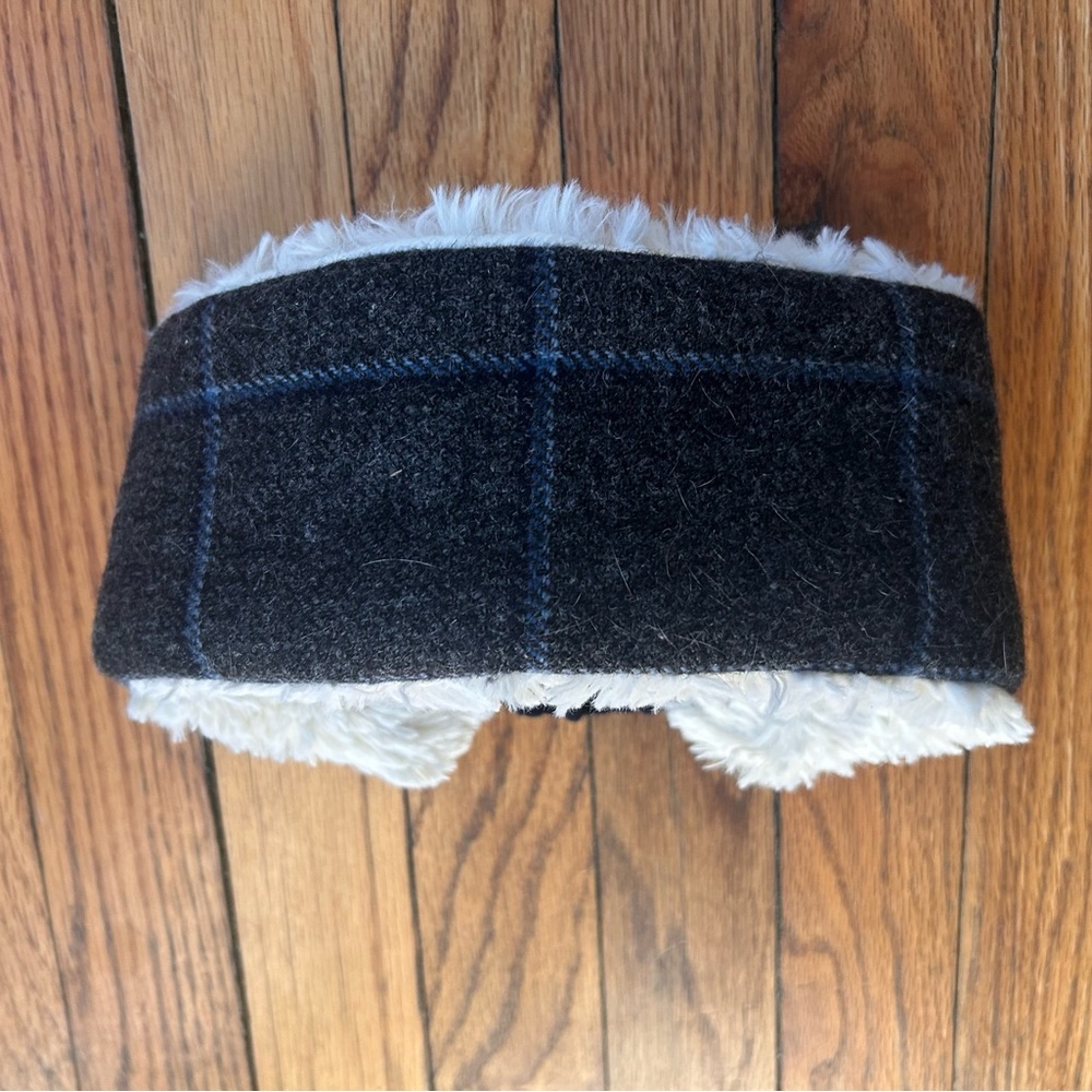 Dark Gray/Blue Plaid Faux Fur Lined Headband